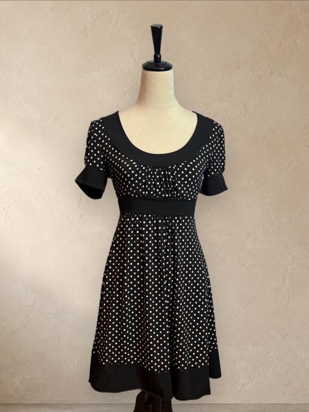 My Michelle Black White Polka Dot Dress S Bow Back Retro Coquette Fit & Flare - Picture 2 of 6